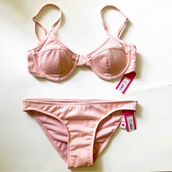 Xhilaration Pink Shimmer 2 piece Swimsuit Bikini S Top M bottoms New with Tags - Picture 1 of 8